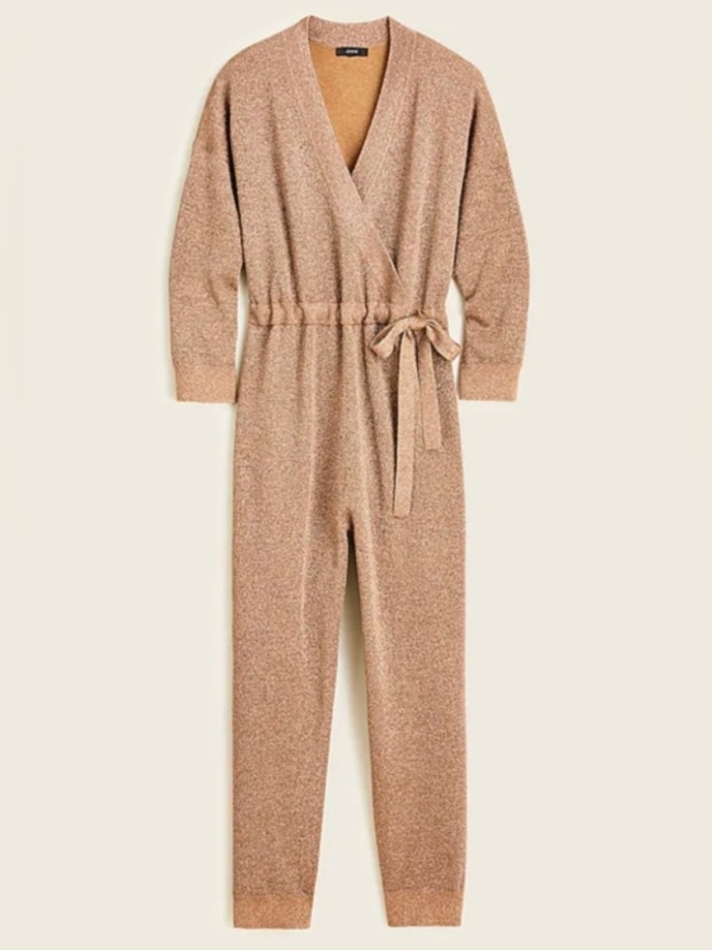 EUC J. Crew Gold Lurex Merino Wool Blend Knit Wrap Jumpsuit